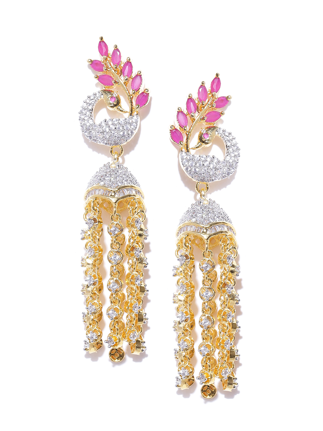 YouBella Magenta Gold-Plated Stone-Studded Jhumkas
